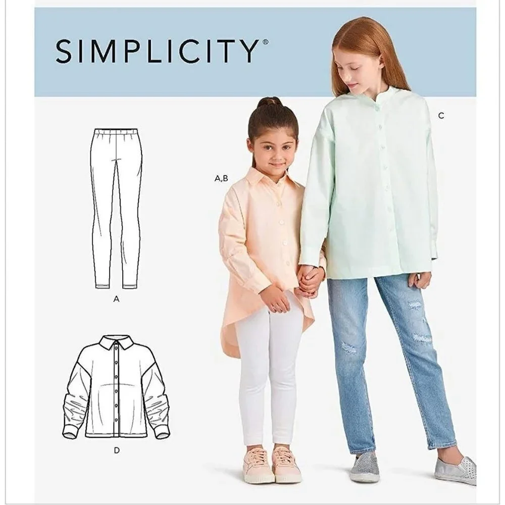 Simplicity‎ Sewing Pattern 9054 10434 Oversized Shirts Leggings Girls 3-6